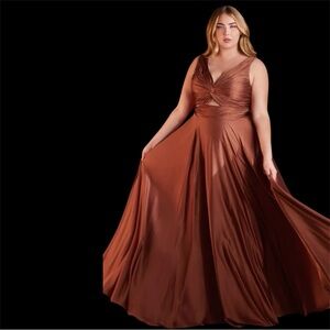 Ladivine Satin A-Line Dress NWT Sienna Brown Size 8